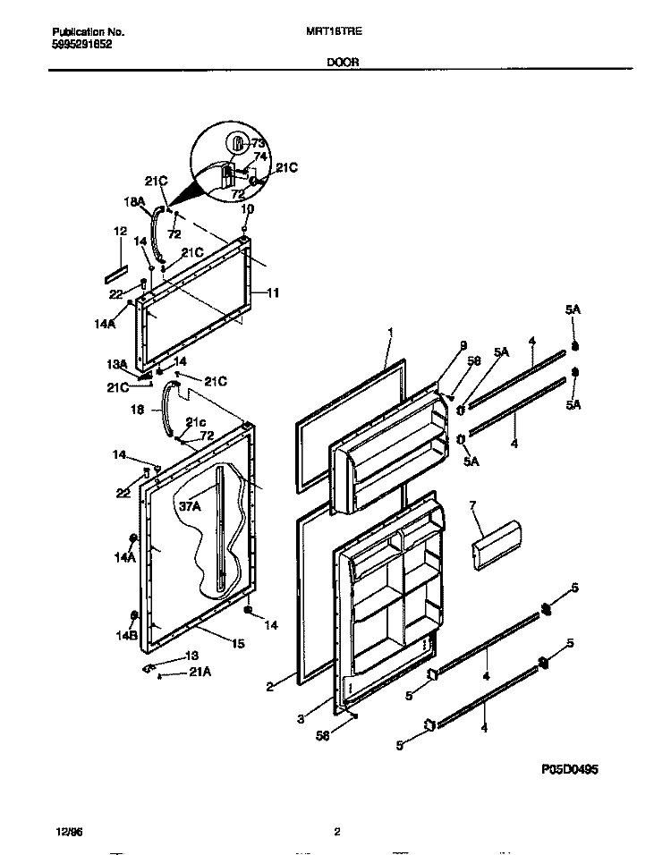 DOOR Diagram and Parts List for MRT18TRED2  Frigidaire Refrigerator