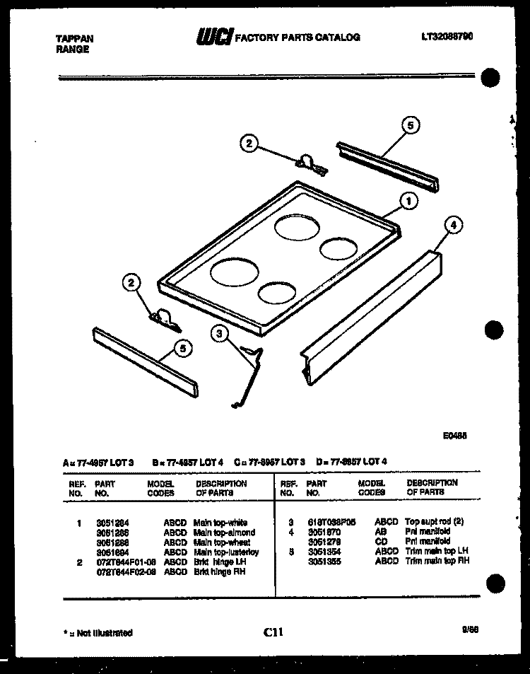 COOKTOP PARTS Diagram and Parts List for 77-4957-23-03  Tappan Range