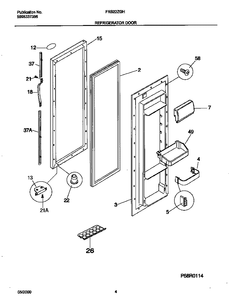 REFRIGERATOR DOOR Diagram and Parts List for FRS22ZGHD4  Frigidaire Refrigerator