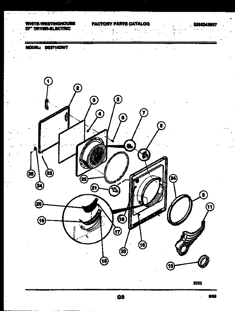 DOOR PARTS Diagram and Parts List for DE271KDW7  Frigidaire Dryer