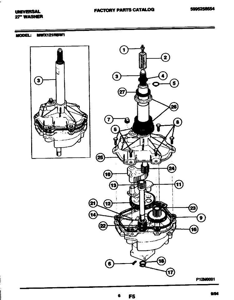 TRANSMISSION Diagram and Parts List for MWX121RBW1  Frigidaire Washer