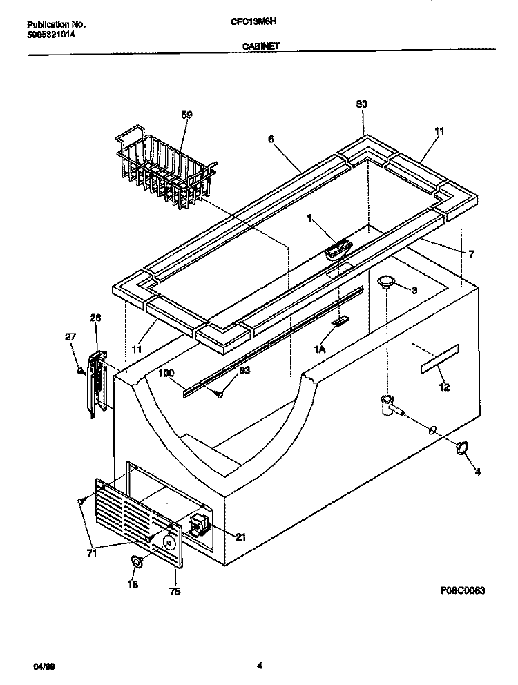 CABINET Diagram and Parts List for CFC13M6HW0  Frigidaire Freezer