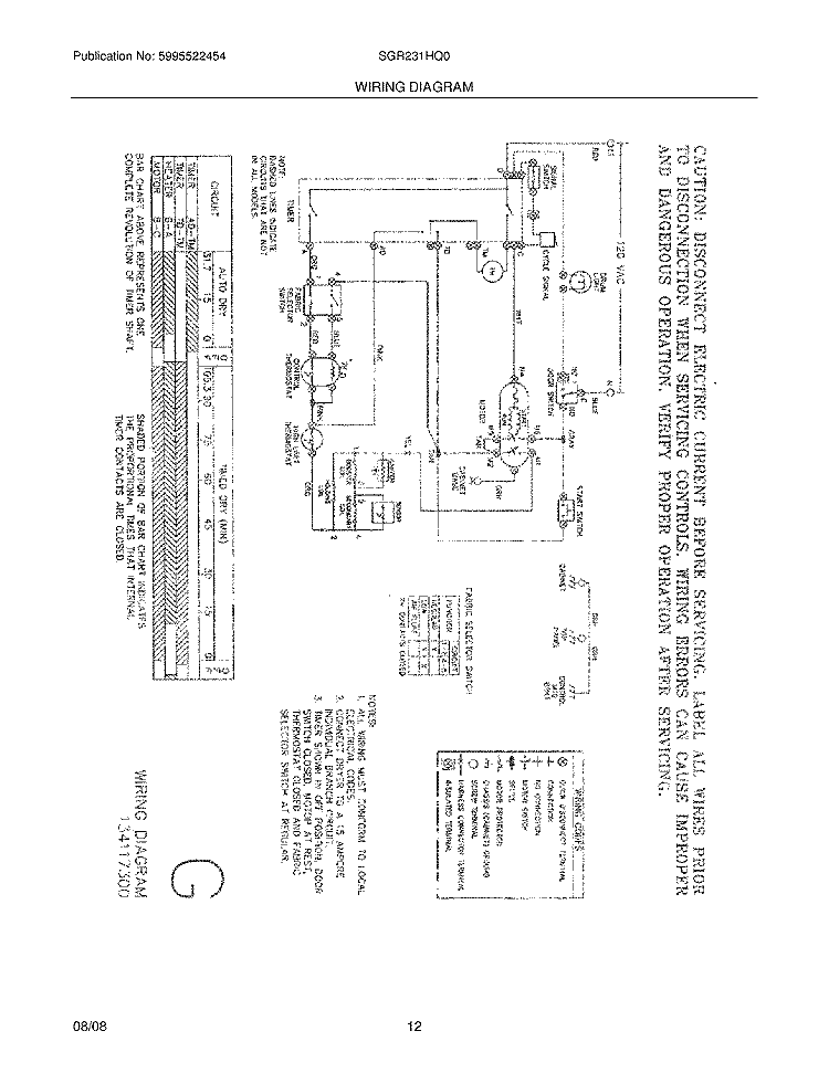 WIRING DIAGRAM Diagram and Parts List for SGR231HQ0  Westinghouse Dryer