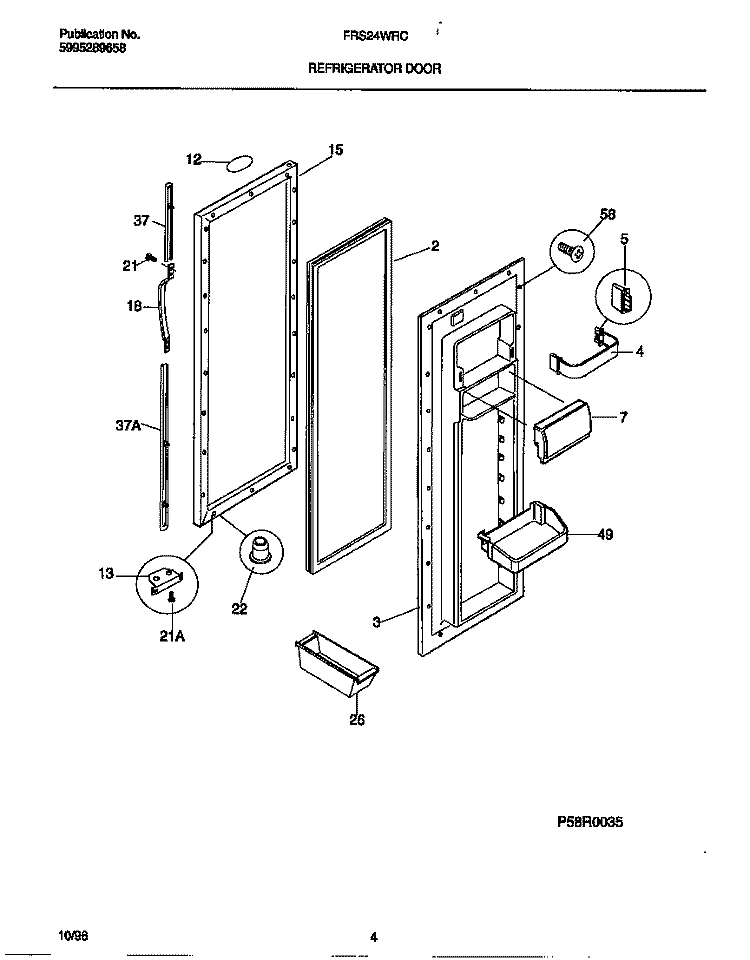 REFRIGERATOR DOOR Diagram and Parts List for FRS24WRCD4  Frigidaire Refrigerator