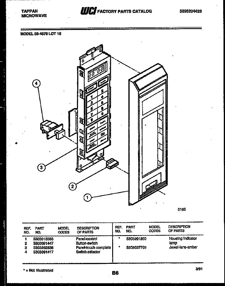 CONTROL PANEL Diagram and Parts List for 56-4678-10-15  Tappan Microwave