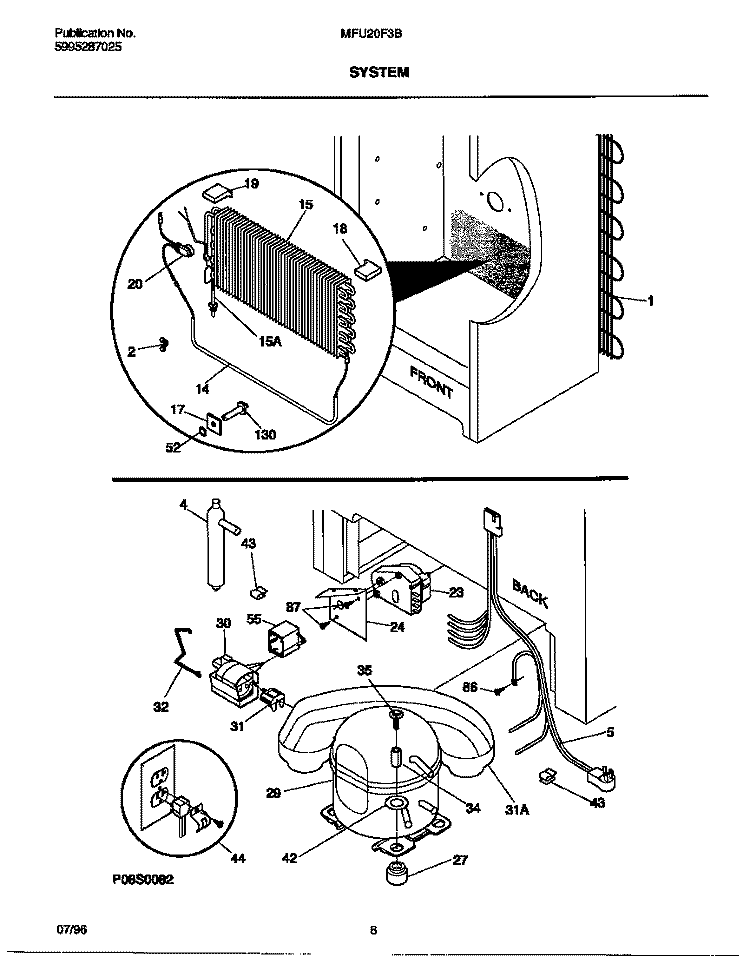 SYSTEM Diagram and Parts List for MFU20F3BW5  Frigidaire Freezer