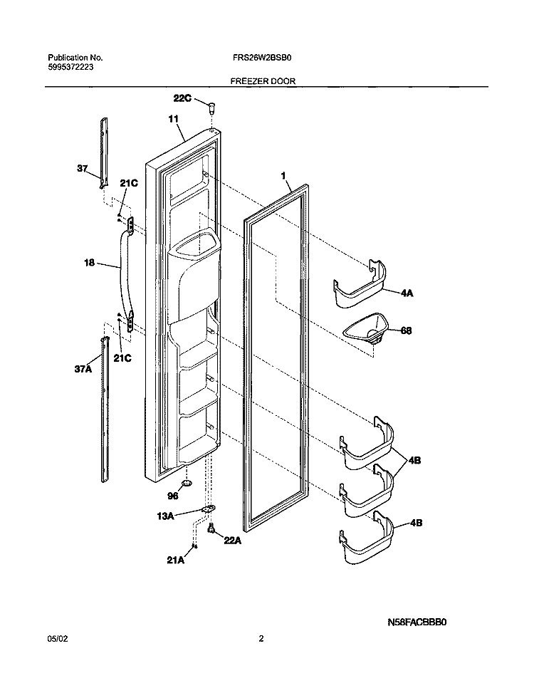 FREEZER DOOR Diagram and Parts List for FRS26W2BSB0  Frigidaire Refrigerator