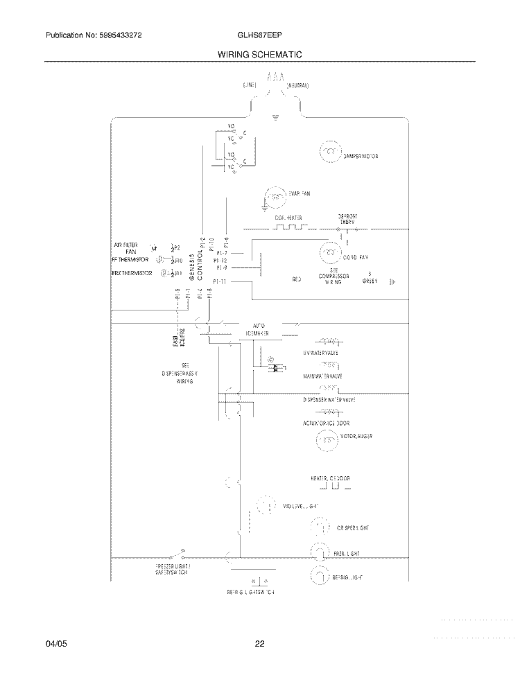WIRING SCHEMATIC Diagram and Parts List for GLHS67EEPQ0  Frigidaire Refrigerator