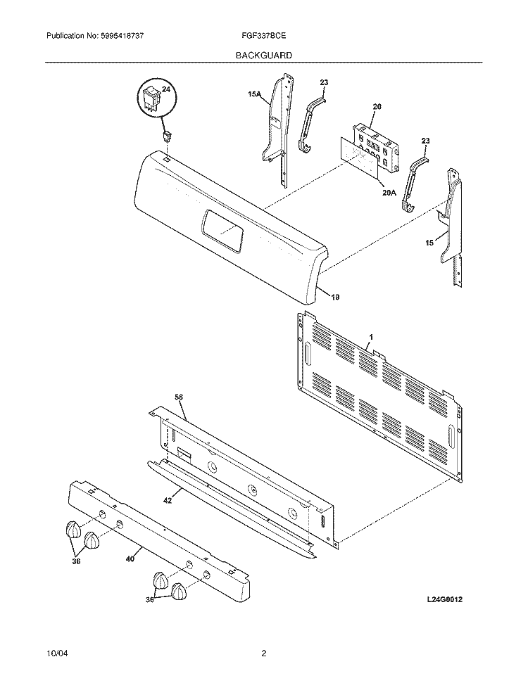 BACKGUARD Diagram and Parts List for FGF337BCE  Frigidaire Range