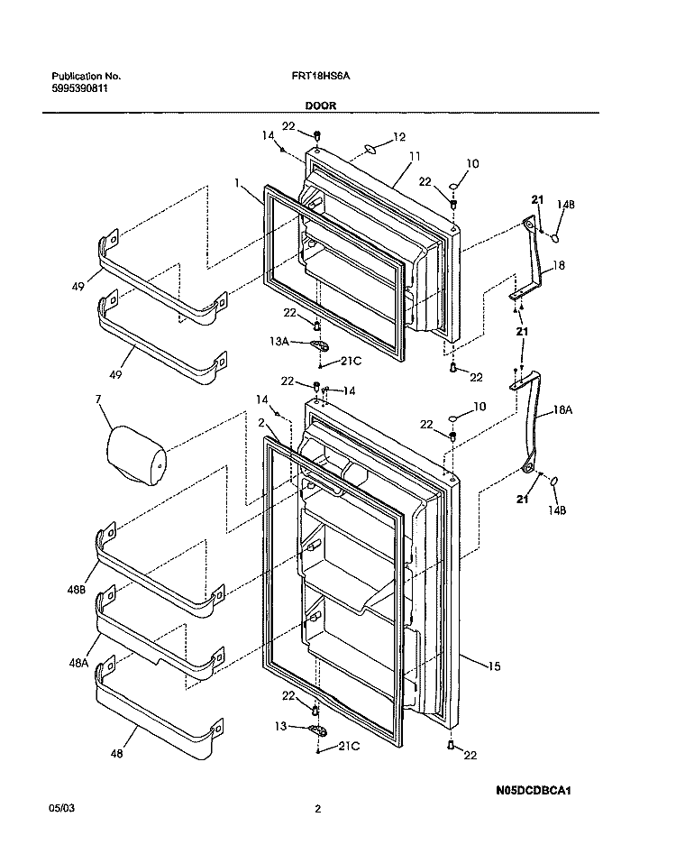 DOOR Diagram and Parts List for FRT18HS6AW8  Frigidaire Refrigerator