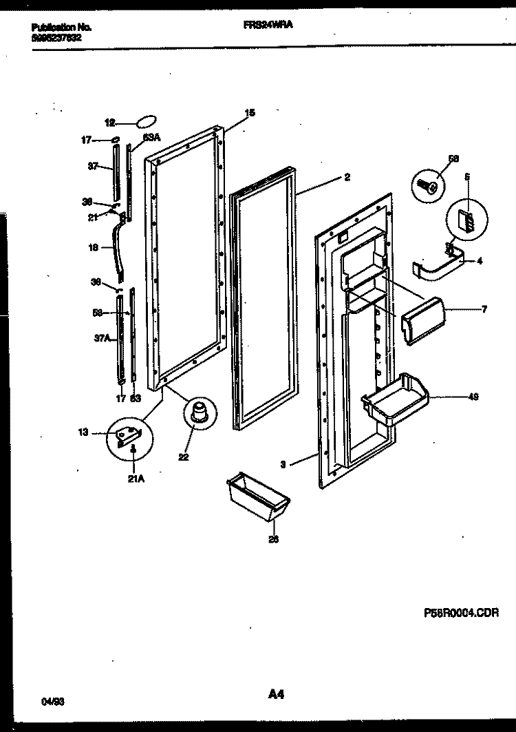 REFRIGERATOR DOOR PARTS Diagram and Parts List for FRS24WRAD2  Frigidaire Refrigerator