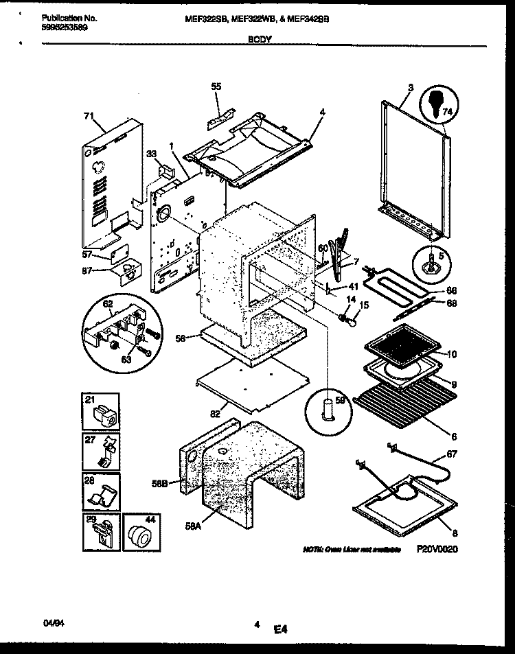 BODY PARTS Diagram and Parts List for MEF322WBSA  Frigidaire Range