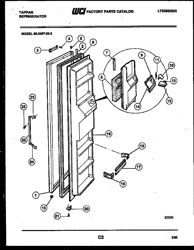 FREEZER DOOR PARTS Diagram and Parts List for 95-2497-66-02  Tappan Refrigerator