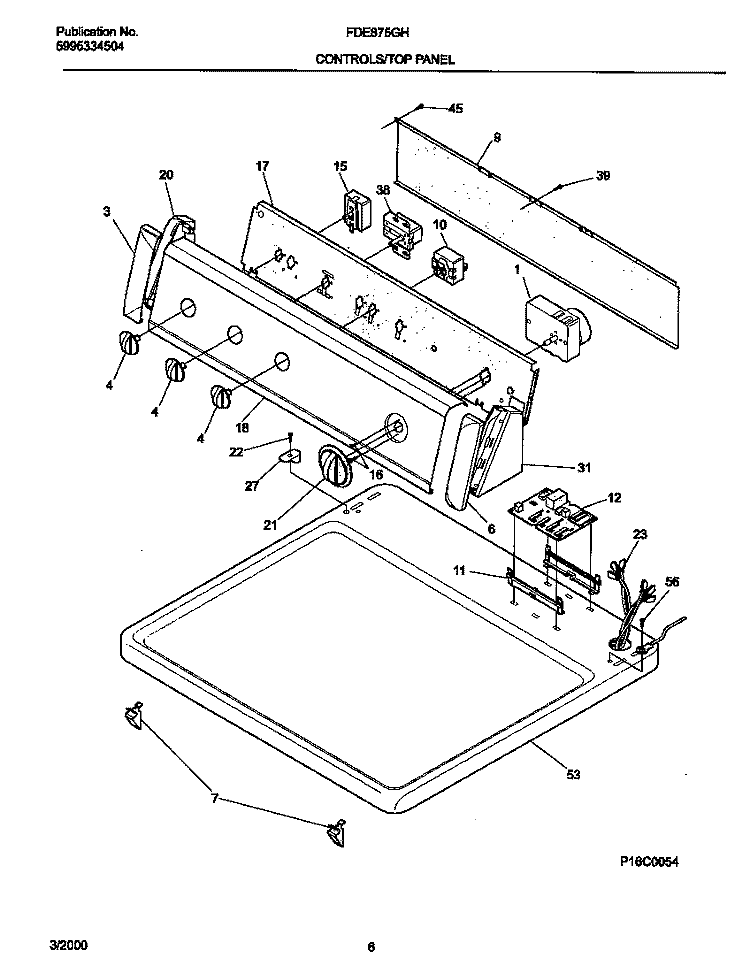 P16C0054 CONTROL PANEL Diagram and Parts List for FDE875GHT0  Frigidaire Dryer