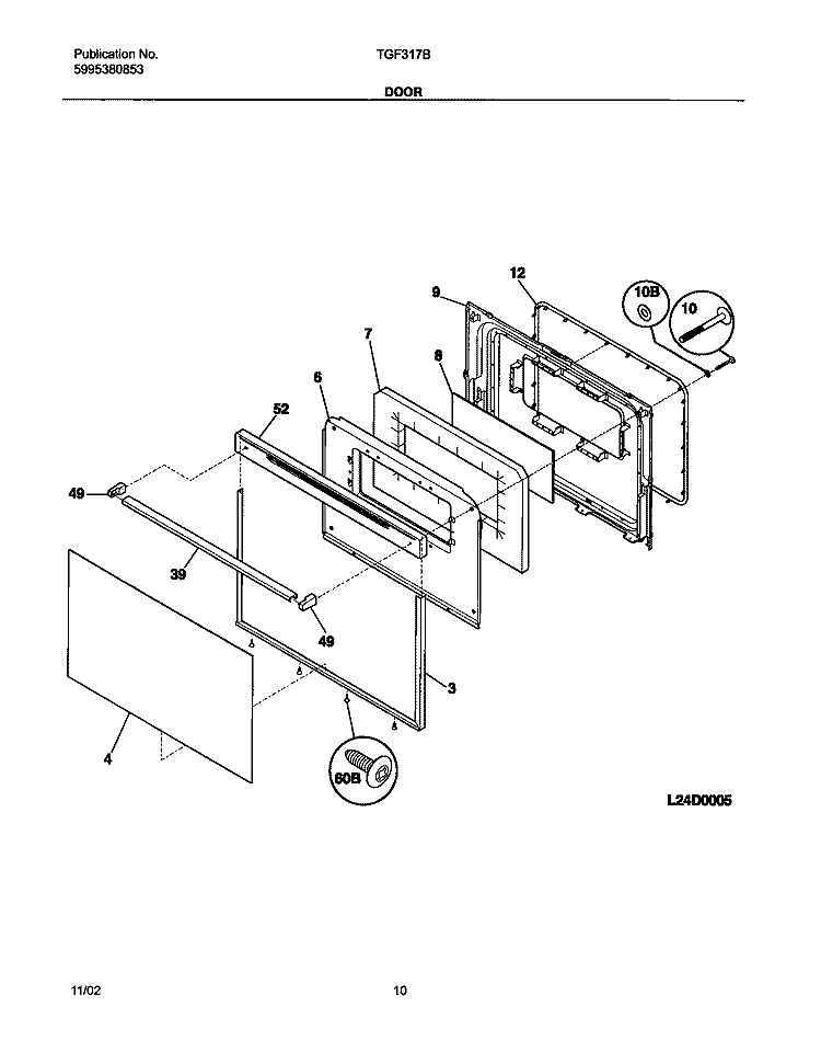 DOOR Diagram and Parts List for TGF317BUA  Tappan Range