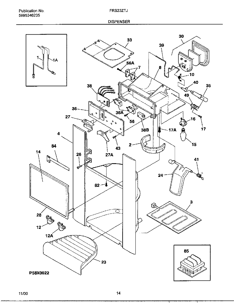 DISPENSER Diagram and Parts List for FRS23ZTJW1  Frigidaire Refrigerator