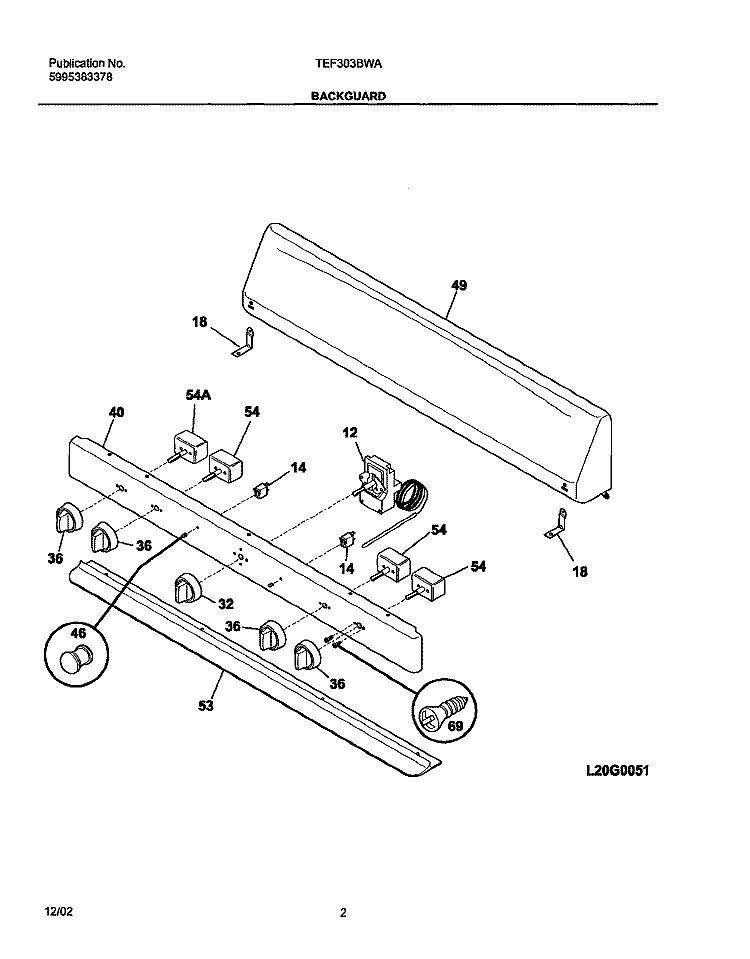BACKGUARD Diagram and Parts List for TEF303BWA  Tappan Range