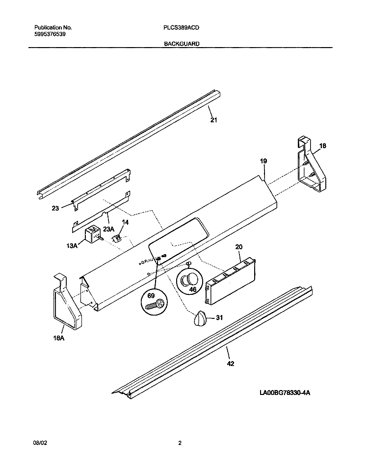 BACKGUARD Diagram and Parts List for PLCS389ACD  Frigidaire Range