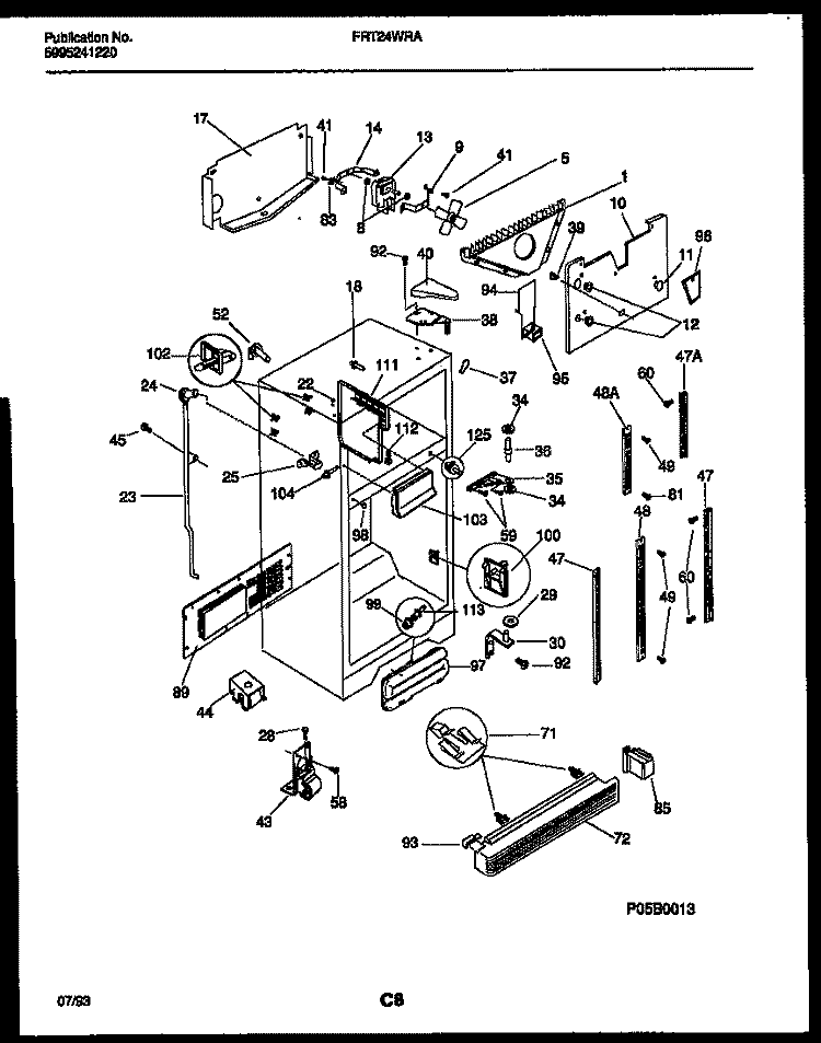 CABINET PARTS Diagram and Parts List for FRT24WRAB0  Frigidaire Refrigerator