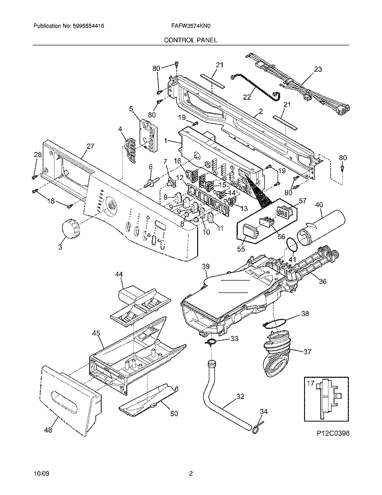 CONTROL PANEL Diagram and Parts List for FAFW3574KN0  Frigidaire Washer
