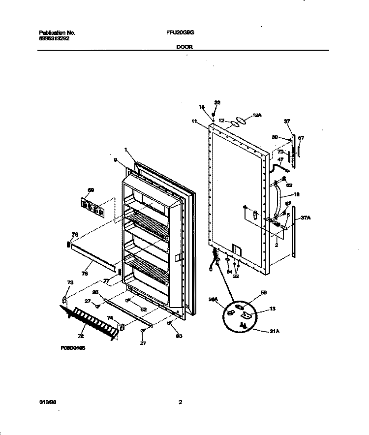DOOR Diagram and Parts List for FFU20G9GW2  Frigidaire Freezer