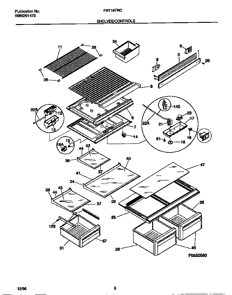SHELVES / CONTROLS Diagram and Parts List for FRT18TRCW4  Frigidaire Refrigerator
