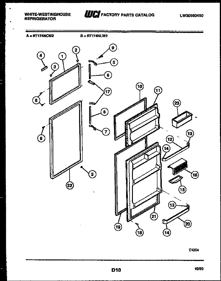 DOOR PARTS Diagram and Parts List for RT174NCD2  Frigidaire Refrigerator