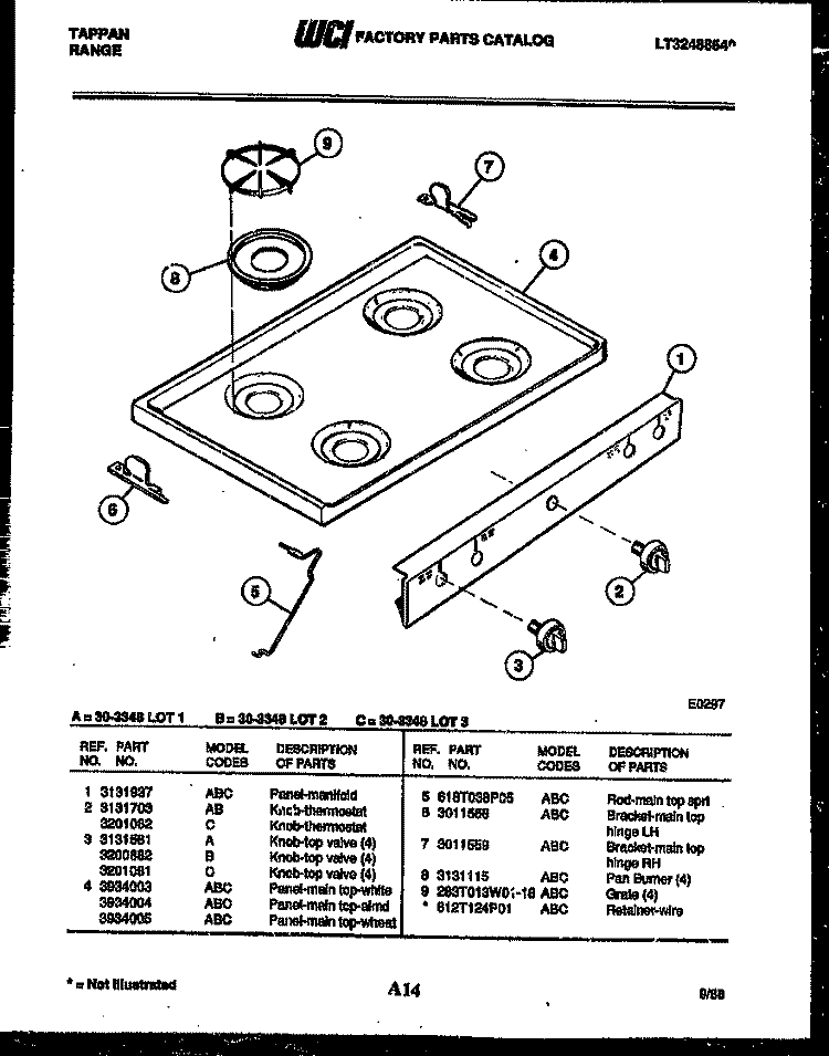 COOKTOP PARTS Diagram and Parts List for 30-3348-00-02  Tappan Range