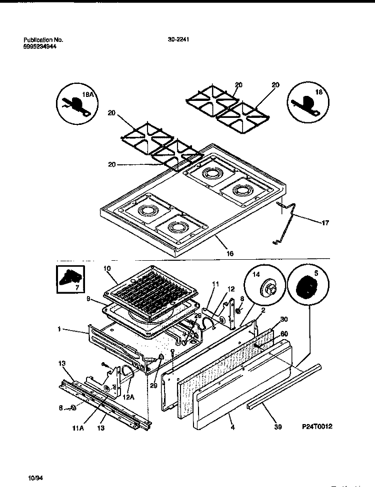 TOP / DRAWER Diagram and Parts List for 30-2241-00-05  Tappan Range