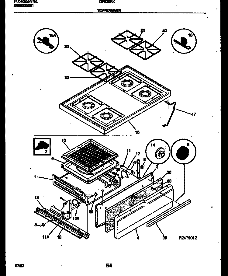 COOKTOP AND BROILER DRAWER PARTS Diagram and Parts List for GF630RXW2  Frigidaire Range