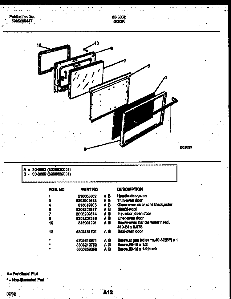 DOOR PARTS Diagram and Parts List for 30-3882-23-01  Tappan Range