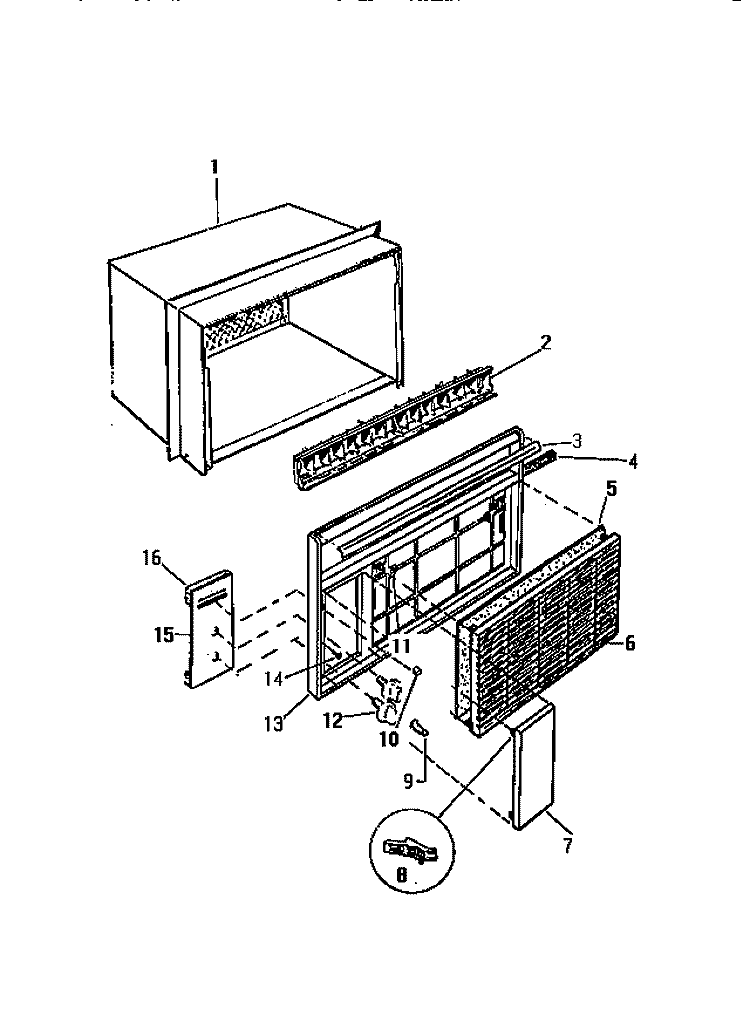 CABINET, FRONT, WRAPPER Diagram and Parts List for AS18EK2K1  Frigidaire Air Conditioner