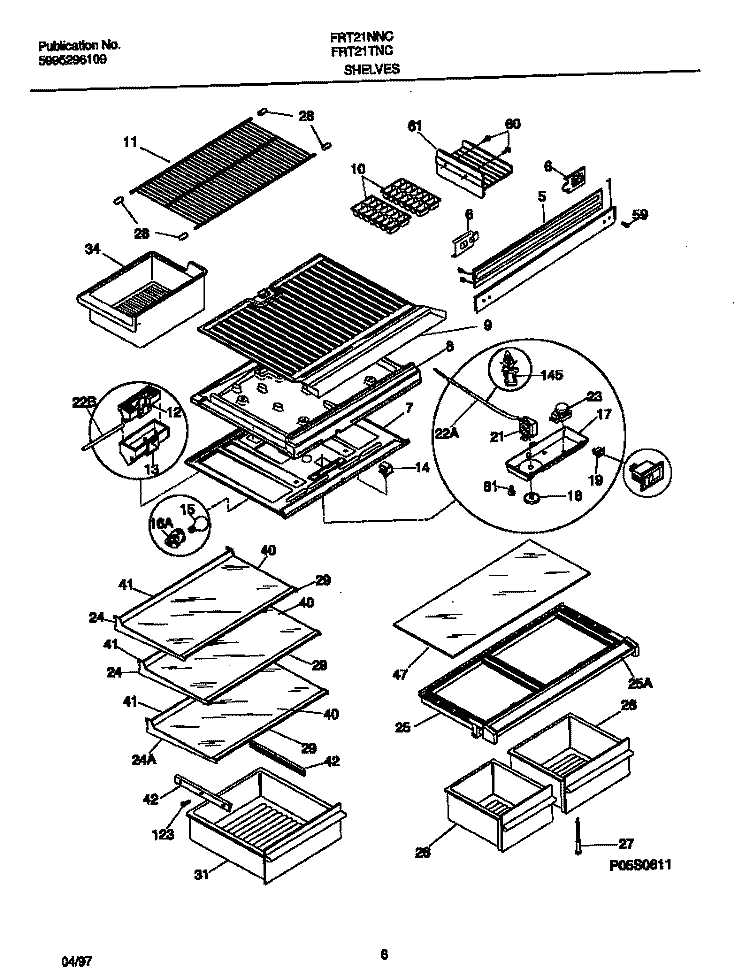 SHELVES Diagram and Parts List for FRT21NNCW5  Frigidaire Refrigerator