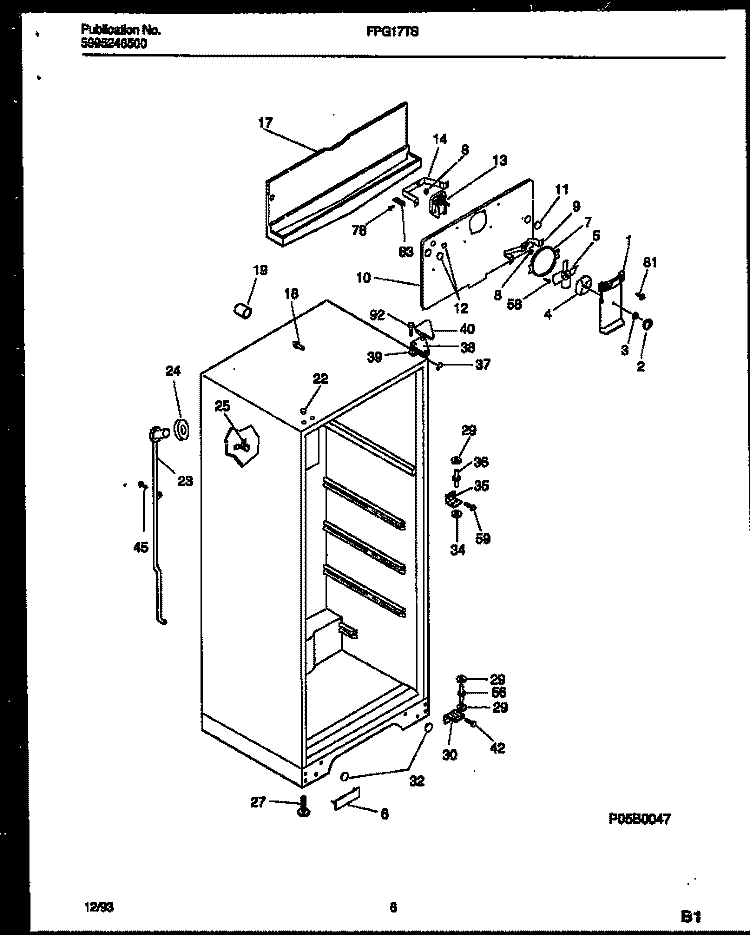 CABINET PARTS Diagram and Parts List for FPG17TSW1  Frigidaire Refrigerator