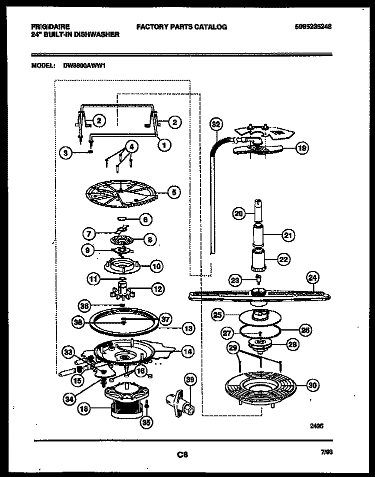 MOTOR PUMP PARTS Diagram and Parts List for DW8800AWW1  Frigidaire Dishwasher