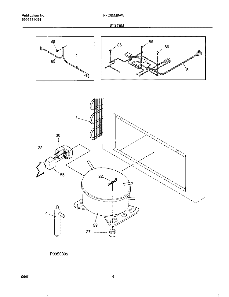 SYSTEM Diagram and Parts List for FFC05M0AW0  Frigidaire Freezer
