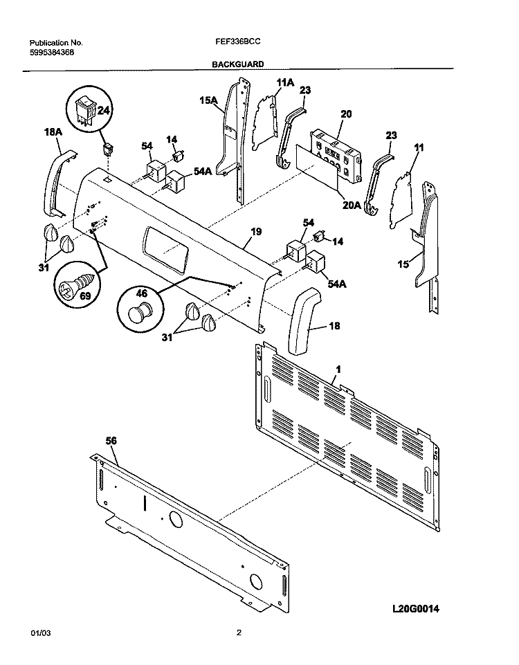 BACKGUARD Diagram and Parts List for FEF336BCC  Frigidaire Range