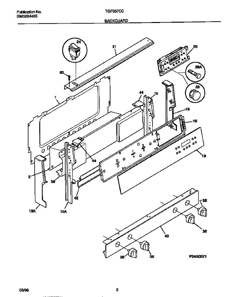 BACKGUARD Diagram and Parts List for TGF357CCTD  Tappan Range