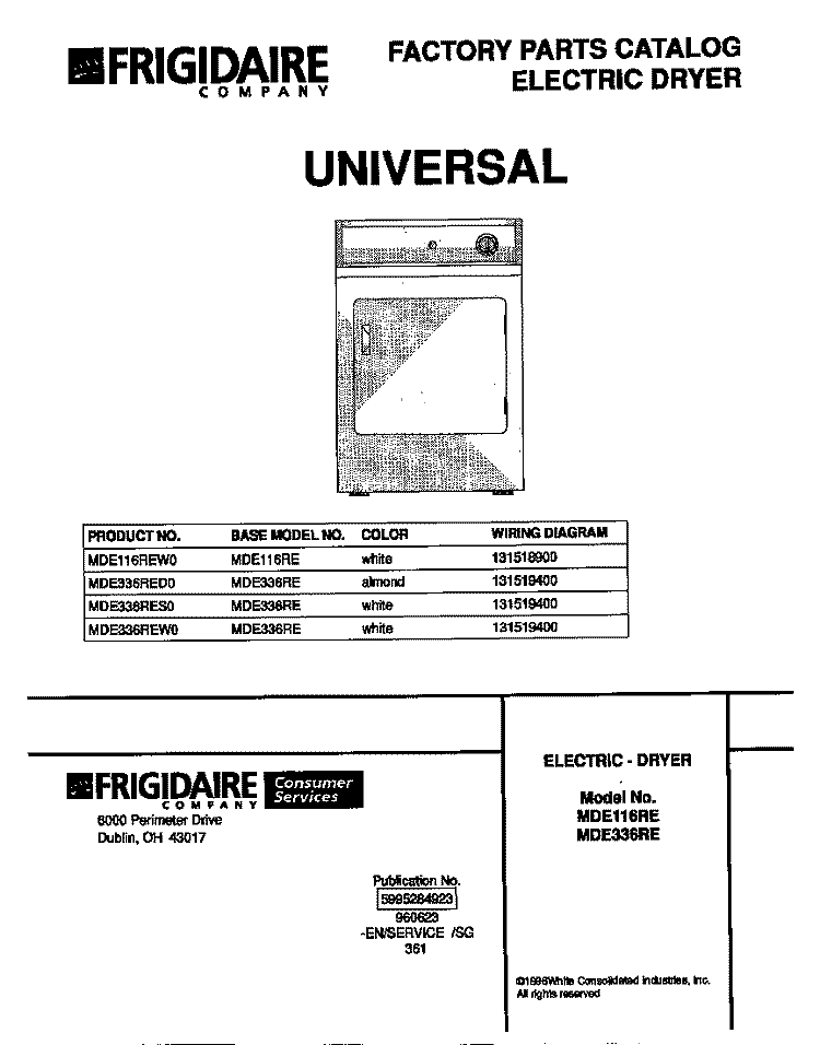 COVER Diagram and Parts List for MDE336RED0  Kelvinator Dryer