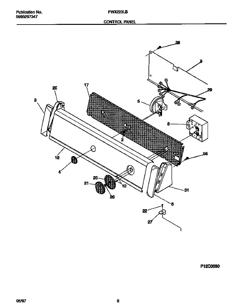 CONTROL PANEL Diagram and Parts List for FWX223LBS4  Frigidaire Washer