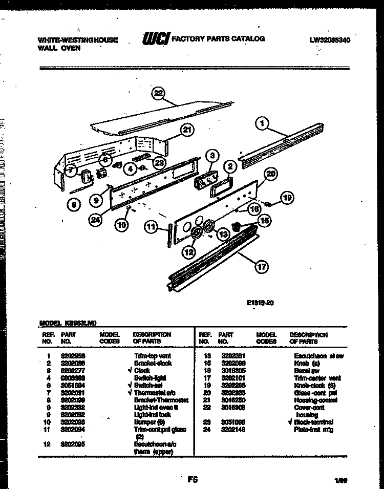 CONTROL PANEL Diagram and Parts List for KB563LM0  Frigidaire Wall Oven