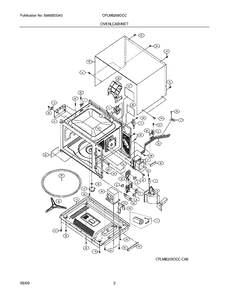 OVEN/CABINET Diagram and Parts List for CPLMB209DCC  Frigidaire Microwave