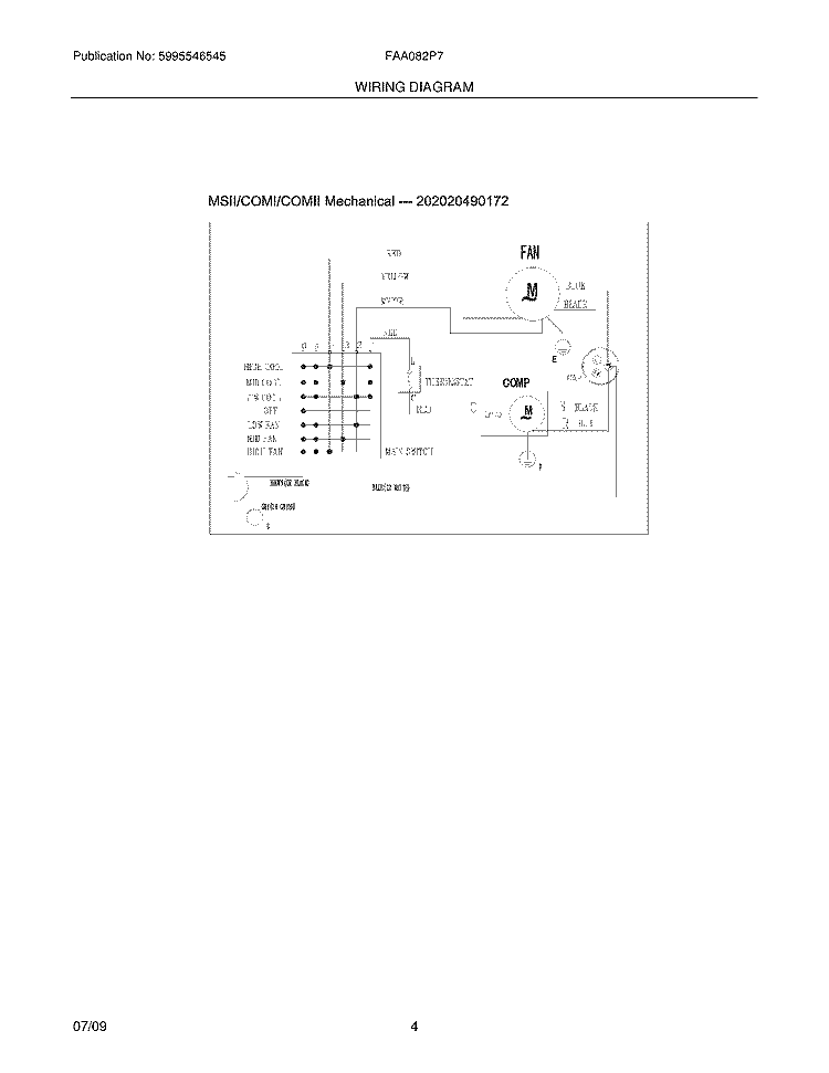 WIRING DIAGRAM Diagram and Parts List for FAA082P7AB  Frigidaire Air Conditioner