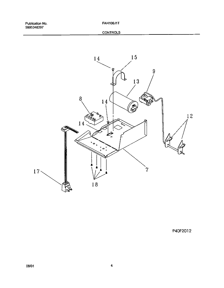 CONTROLS Diagram and Parts List for FAH106J1T2  Frigidaire Air Conditioner