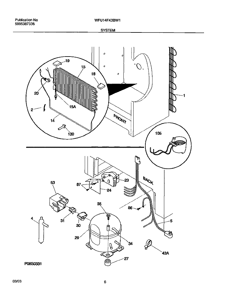SYSTEM Diagram and Parts List for WFU14FK3BW1  Westinghouse Freezer