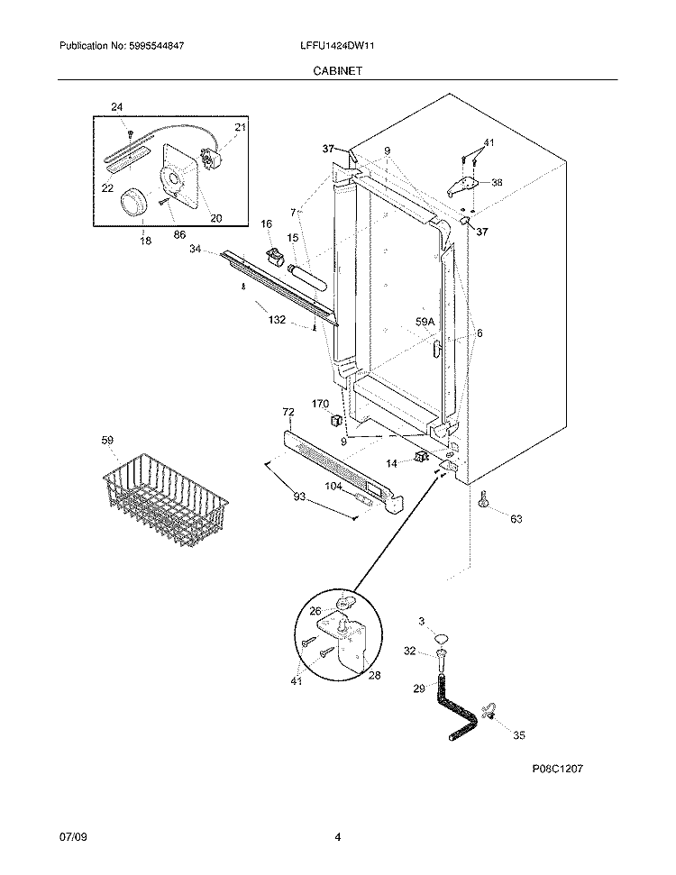 CABINET Diagram and Parts List for LFFU1424DW11  Frigidaire Freezer