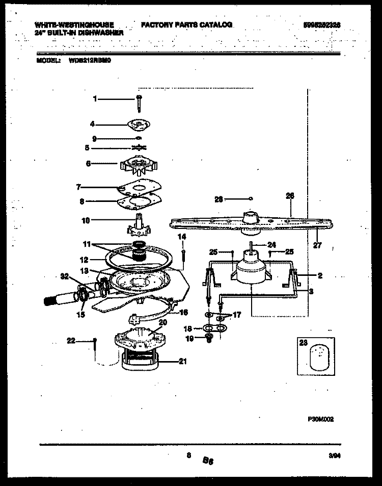 MOTOR PUMP PARTS Diagram and Parts List for WDB212RBM0  Frigidaire Dishwasher