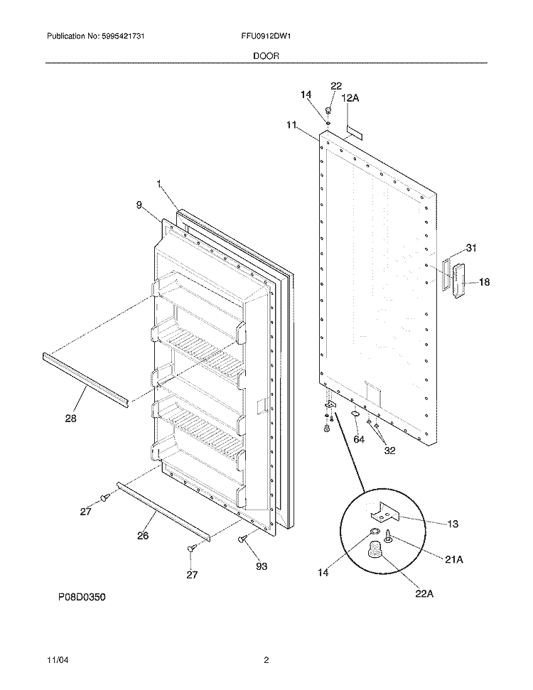 DOOR Diagram and Parts List for FFU0912DW1  Frigidaire Freezer