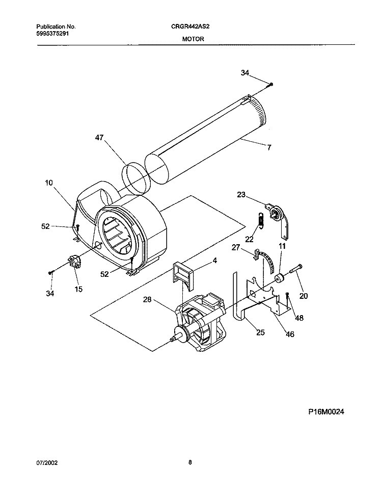 MOTOR, BLOWER Diagram and Parts List for CRGR442AS2  Frigidaire Dryer