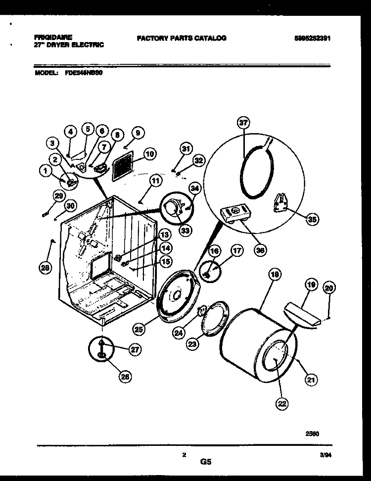 CABINET AND COMPONENT PARTS Diagram and Parts List for FDE546NBS0  Frigidaire Dryer